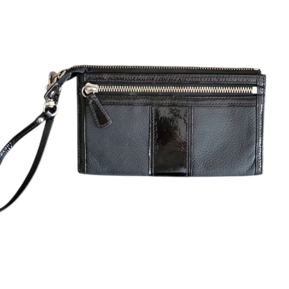 Coach Black Leather Wristlet with Signature Patch